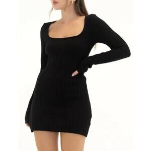 Rumored Black Ribbed Mini Dress